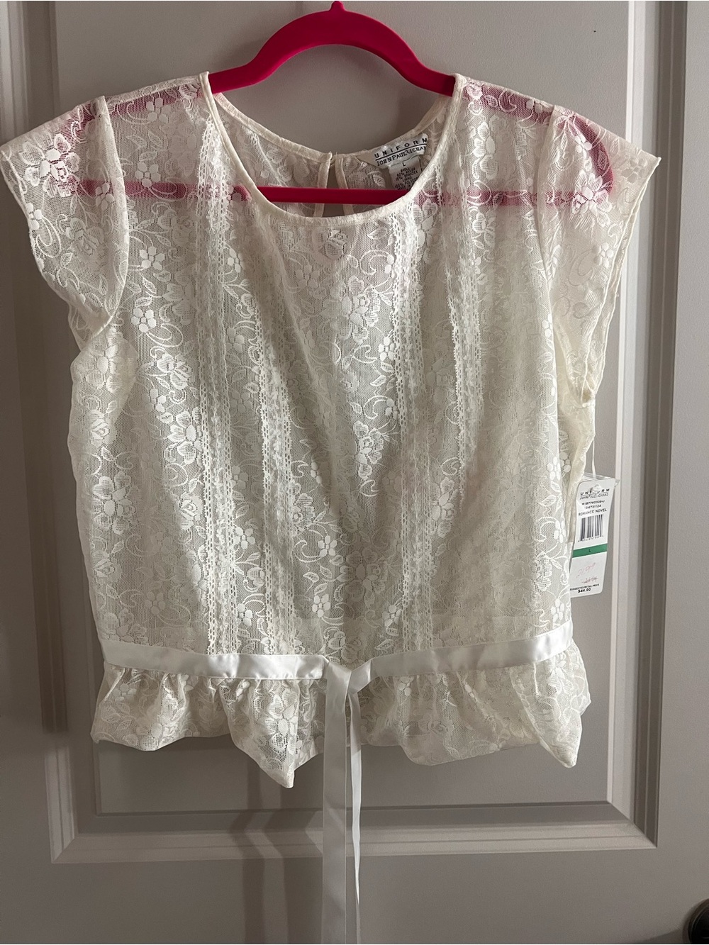JohnPaulRichard Cream Lace Peplum Tie-Front Blouse